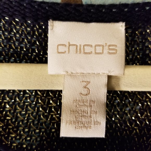 CHICOS Michelle Pullover Sweater LIGHTWEIGHT Knit Navy Metallic Zig Zag Womens 3 - Picture 2 of 5